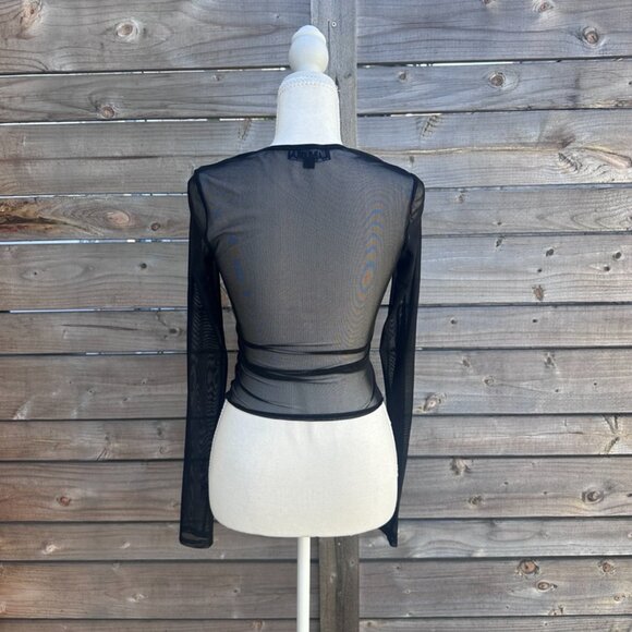 I.AM.GIA Gianna Mesh Long Sleeve Top Black Sheer Lace Trim - S - Picture 5 of 10